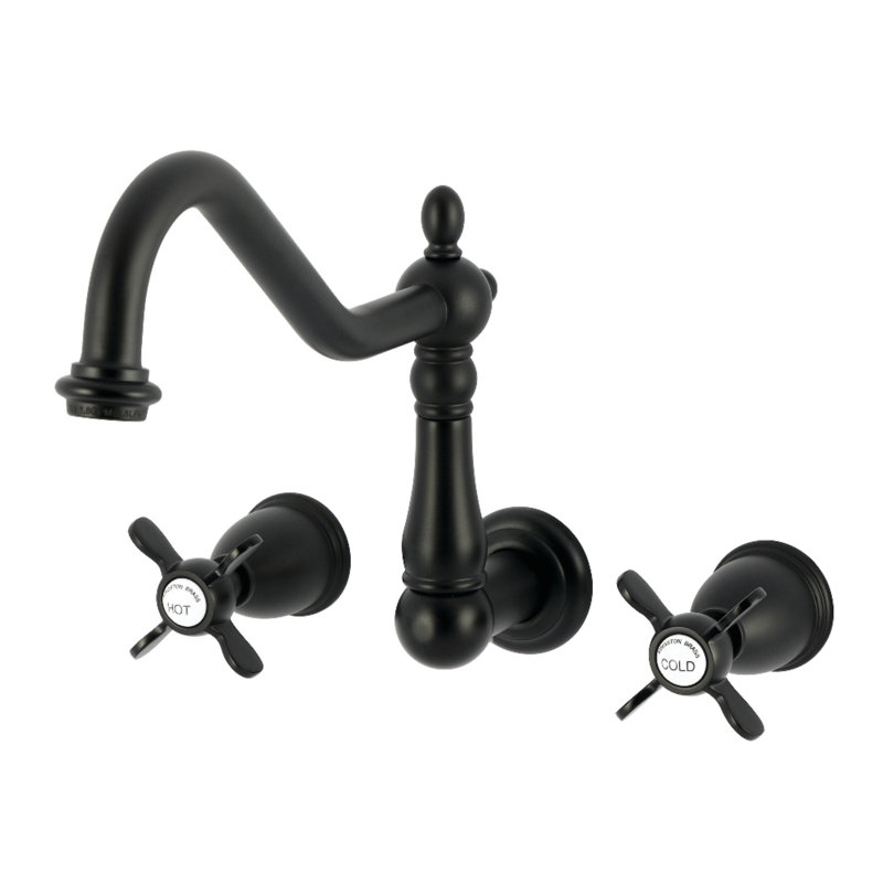 Kingston Brass Bel-Air Double-Handle 3-Hole Wall-Mount Kitchen Faucet, Matte Black