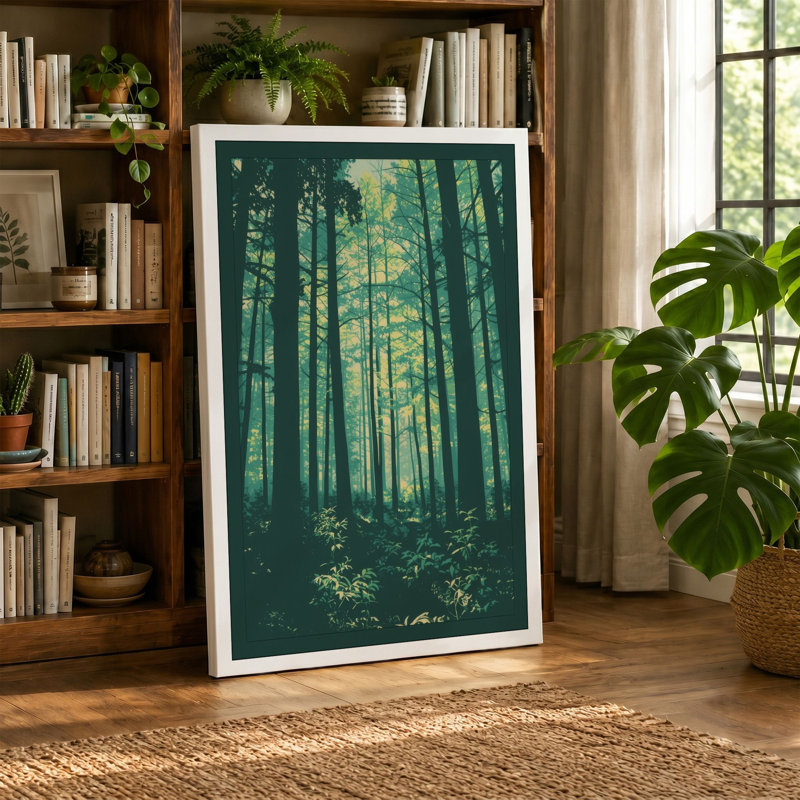 Light Through Forest Scandinavian - Wrapped Canvas, 30x20 - 76.2 x 50.8 cm, Black Border