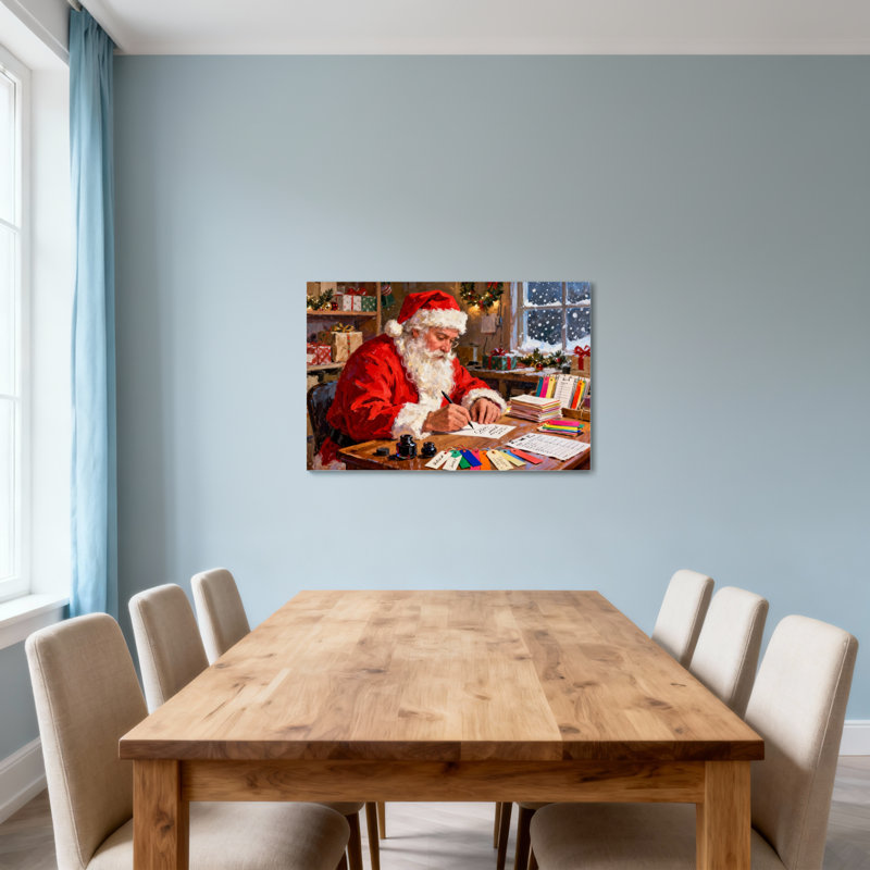 Père Noël de Noël écrivant des lettres au bureau Scène de Noël, H 28 po x l 40 po