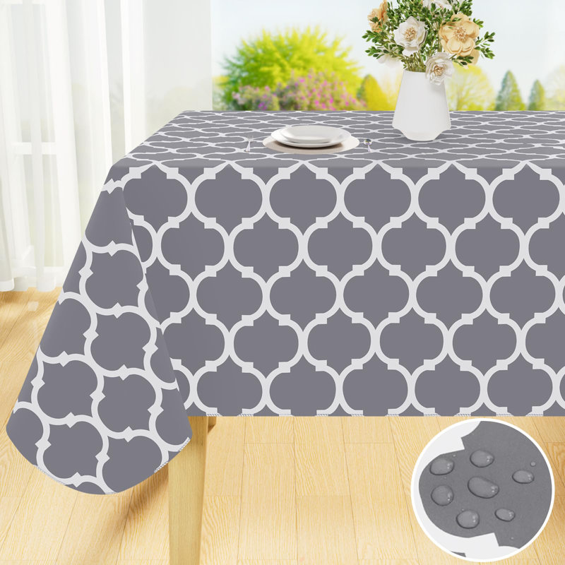 Gray Waterproof Vinyl Rectangle Tablecloth with Flannel Backing