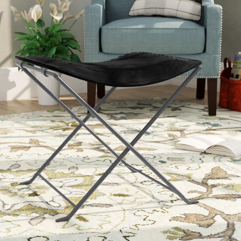 Tabouret d'appoint Sanford, Cuir véritable noir / argent