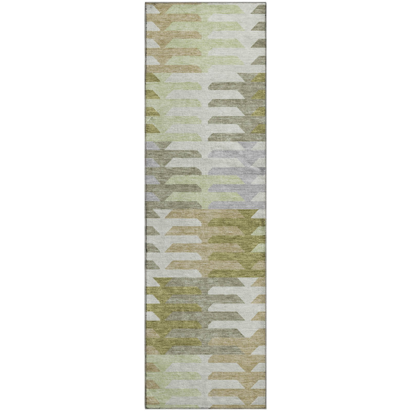 Premium Machine Washable Mayfield AMF2328 Geometric Rug, 2'3" x 7'6" Runner, Fern