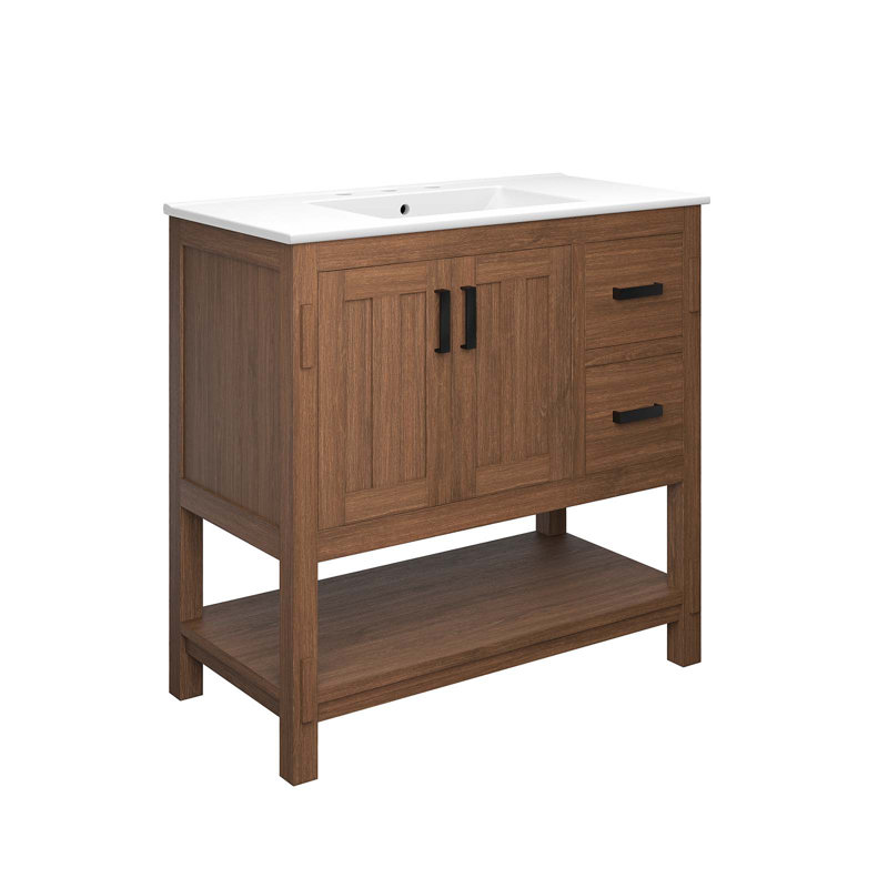 Ashlyn 36" Walnut White Wood Bathroom Vanity with Ceramic Top