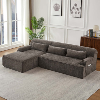 Chenille L-Shape Luxury Sectional Oversized Sofa, Minimalist Design, Comfy Sleeper Couch For Living Room, Apartment & Reception Spaces, No Assembly Required
