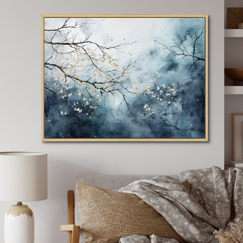 «Winter Tree Minimal Landscape II», reproduction sur toile, Cadre naturel flottant, H 24 po x l 32 po