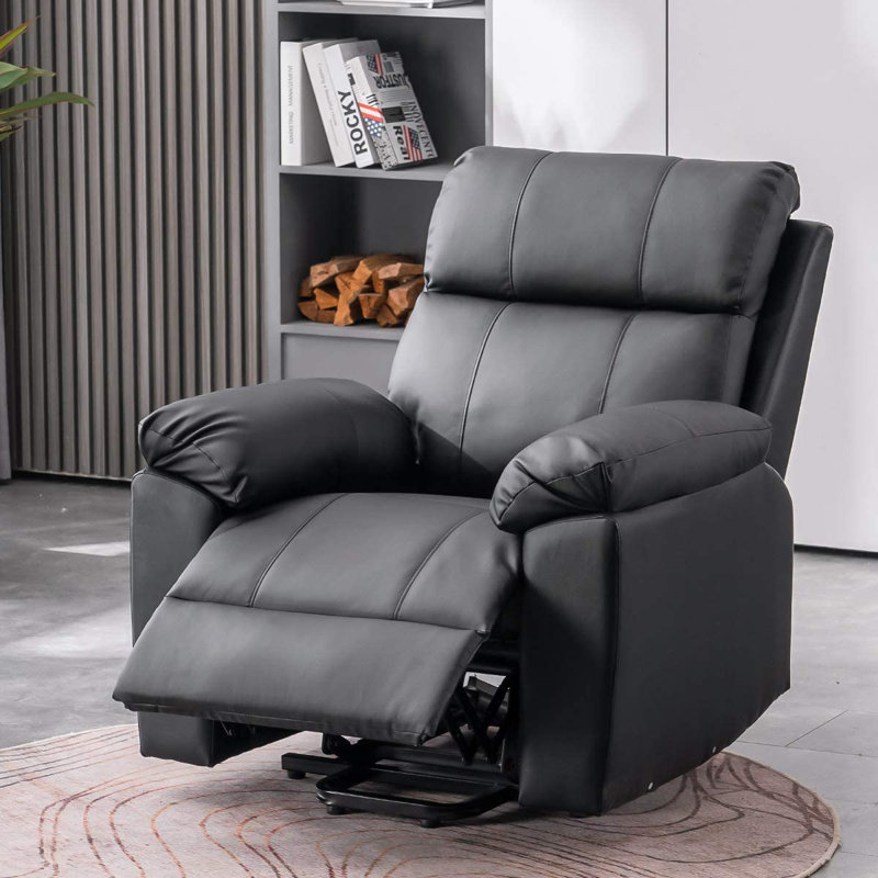 Fauteuil inclinable électrique pour personnes âgées, fauteuil de massage en tissu avec massage et chaleur, télécommande sans fil, poche latérale, polyuréthane noir
