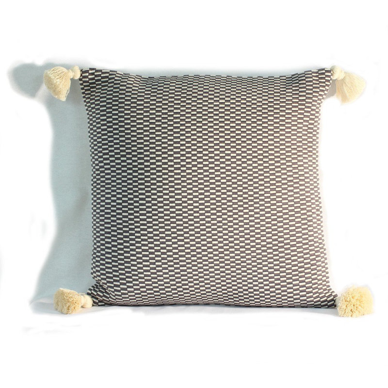 Ella Square Cotton Pillow Cover and Insert, Gray/Natural