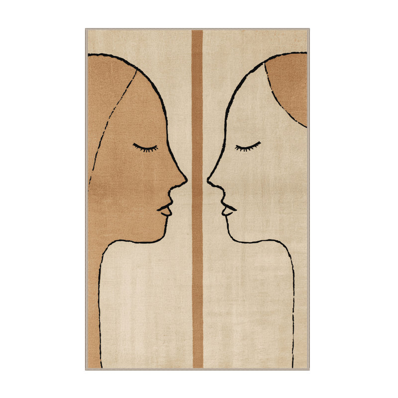 Tapis beige moderne et contemporain lavable à la machine Williamsbridge Valentines - reliure beige, 8 x 12