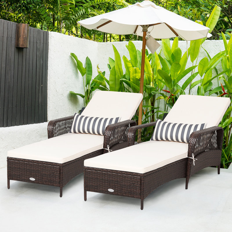 Outdoor Wicker Chaise Lounge , Cushion Included, 2