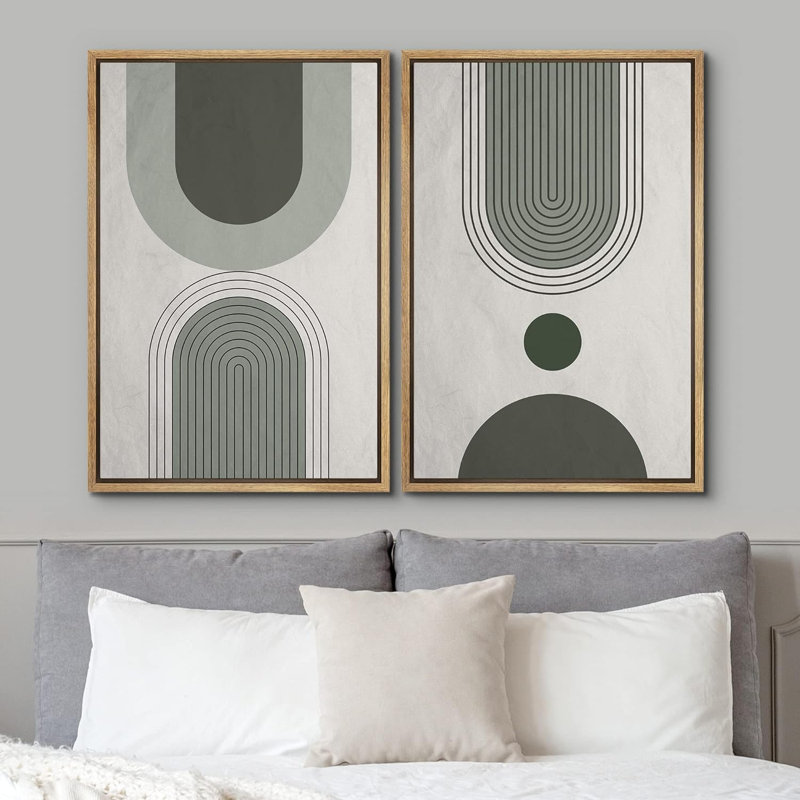 «Mid Century Modern Boho Green», motif géométrique pastel de formes abstraites bohémiennes sur toile, reproduction de 2 pièces