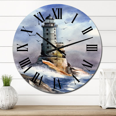 Abandoned Lighthouse With seagulls Circling - Nautical & Coastal wall clock