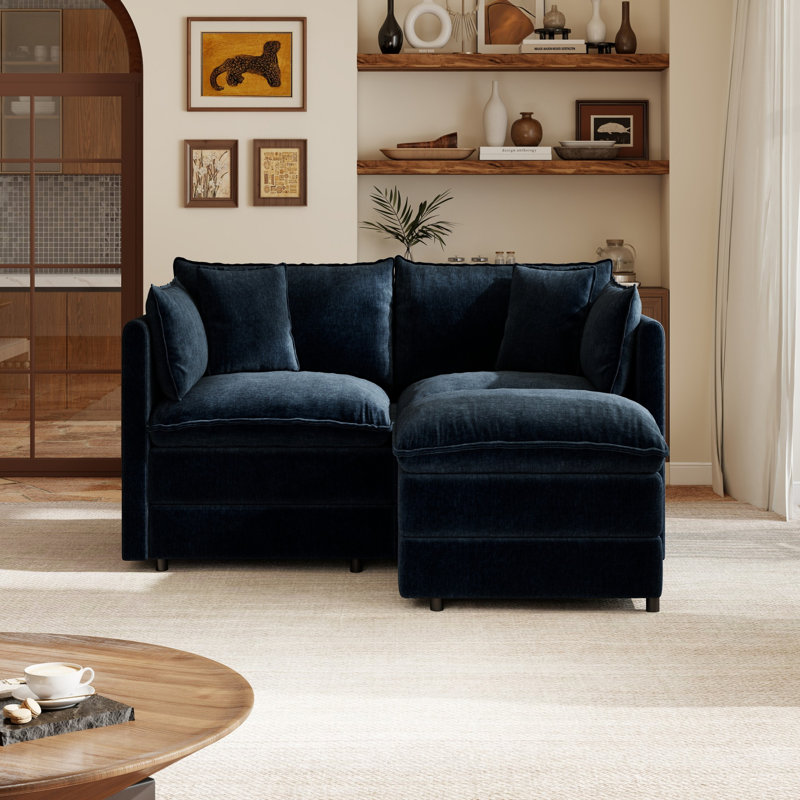 Canapé d'angle moderne modulaire de 70 po Cloud, grand format, siège profond, 2 places avec 4 coussins, Blue