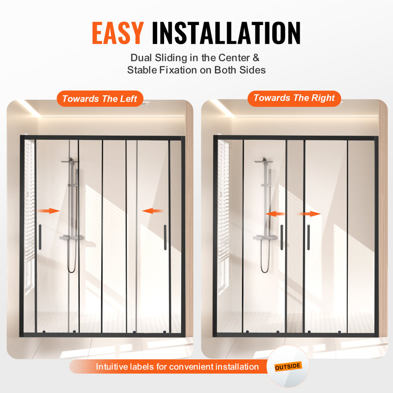 Semi-frameless Double Sliding Shower Door SGCC Tempered Glass, Matte Black