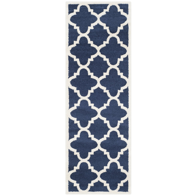 Tapis bleu marine / beige Ammundsen, Tapis de couloir 2 pi 3 po x 9 pi