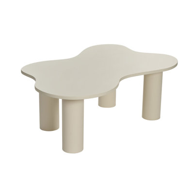 Elegant Coffee Table, Cream Color, 43.3 x 15.7 x 27.6 inches | 100% MDF with Polyurethane Lacquer Finish, Thickness: 0.7 inches | Stylish Solid Color Abstract Design, Perfect for Living Room Décor