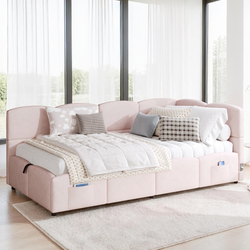 Upholstered Storage Bed, Pink Velvet