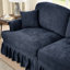 Doux chenille 3 places et 2 places bleu avec volants détachables Plusieurs configurations de jupes amovibles, dossier à coussin incurvé, tissu-668945856