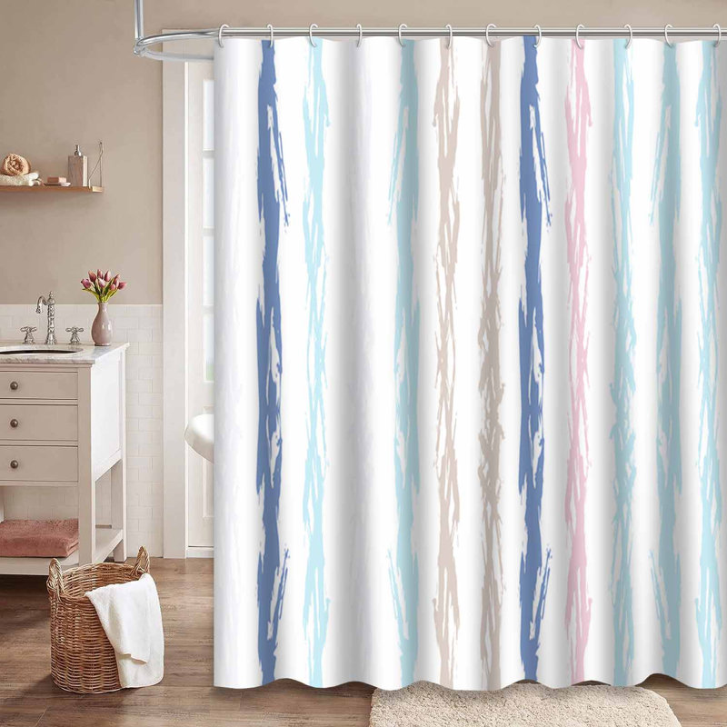 Rideau de douche aquarelle à rayures bleu clair avec 12 crochets, L 72 po x l 78 po