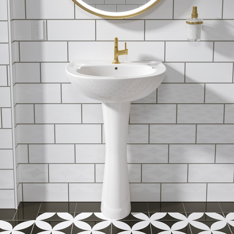 32" Tall White U-Shaped Vitreous China Pedestal Bathroom Sink with Overflow
