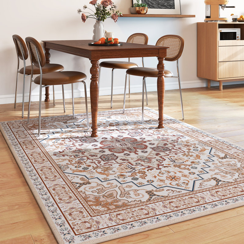 Living Room Rug 5x7 ft Light Red Area Rug Machine Washable Rug, Non Slip Vintage Rug Stain Resistant Indoor Large Carpet for Bedroom, Distressed Retro Floor Rug for Classroom, Dorm, Dining Room