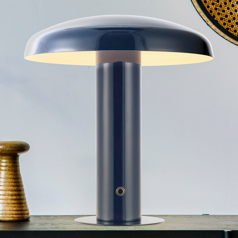 Writzer 11" Contemporary Bohemian Rechargeable/Cordless Dimmable Integrated LED Mushroom Table Lamp, Navy