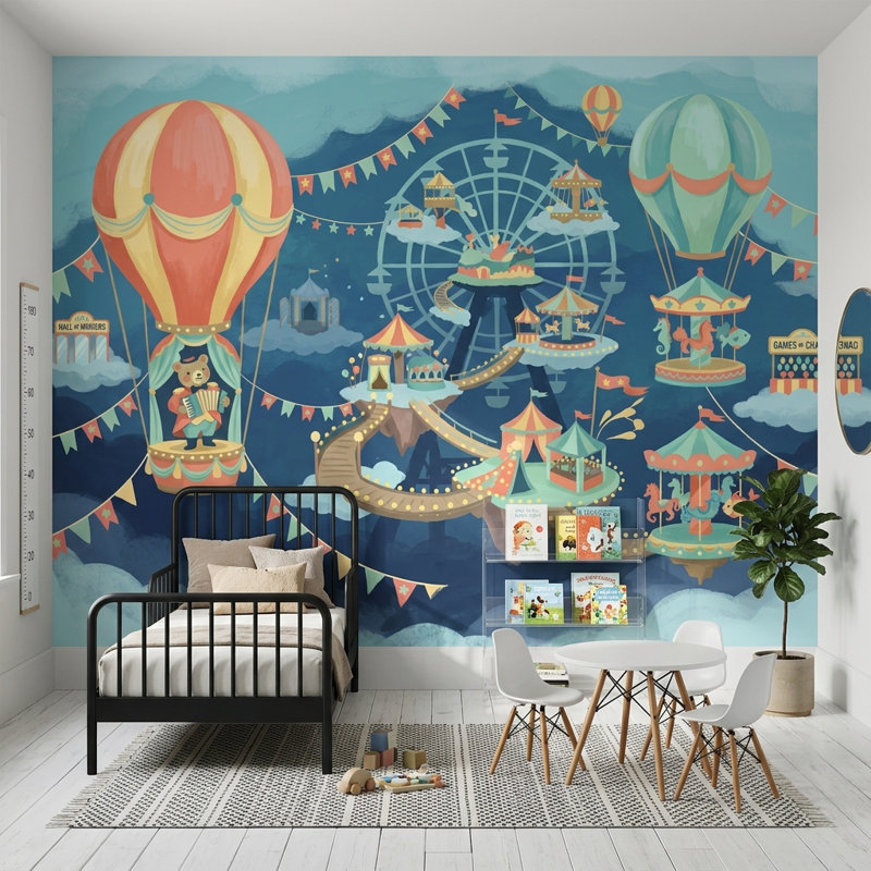 Décoration murale décorative de montgolfières fantaisistes, iles flottantes, Texturé non collé, 160 po x 108 po