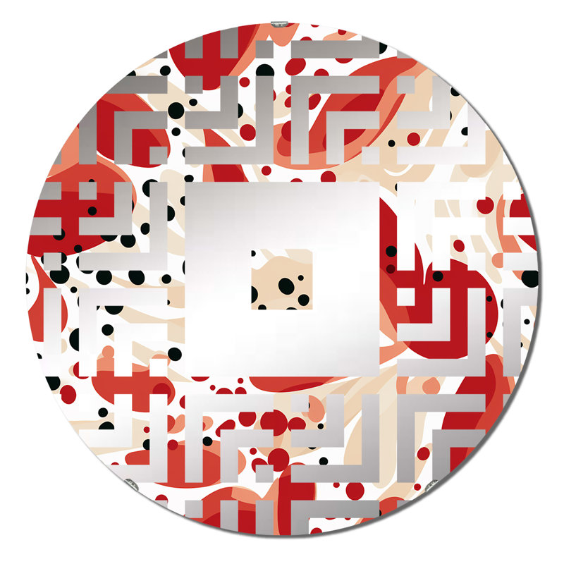 Motif à pois rouge et blanc - Miroir mural carré, 23,6 po x 23,6 po