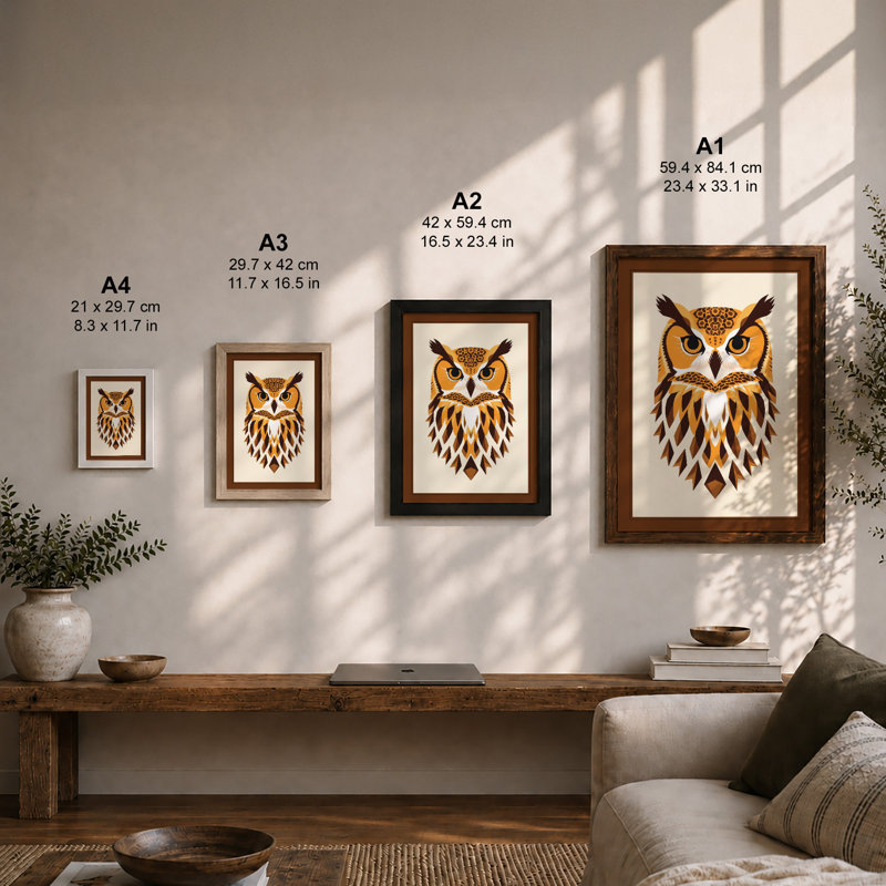 Owl Geometric - Framed Print, Unframed, A1 - 84.1 x 59.4 cm