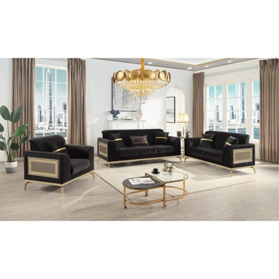 Antigua Contemporary Style Upholstery 3PC Livingroom Set Made with Wood in Gold accent & Black