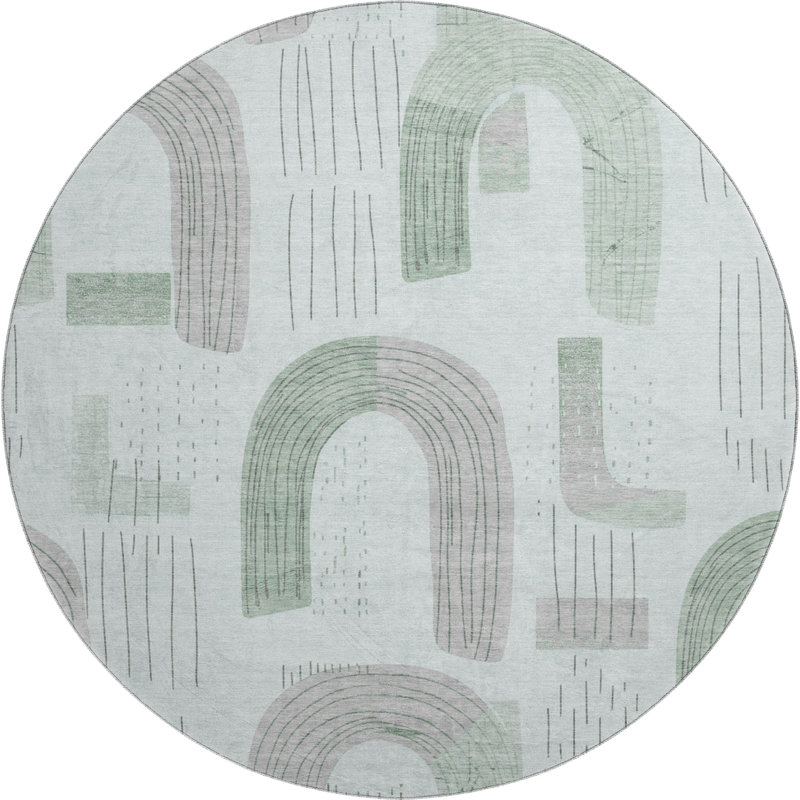 Premium Machine Washable Mehara AMF1698 Geometric Rug, Round 8'