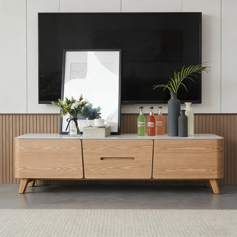 Meuble télé avec rangement en verre trempé