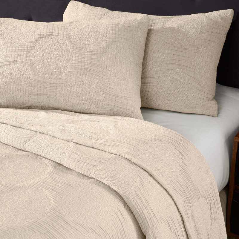 Couvre-lit à motif géométrique moderne en mélange de coton de qualité supérieure Superior Tanta, Beige, Couvre-lit très grand