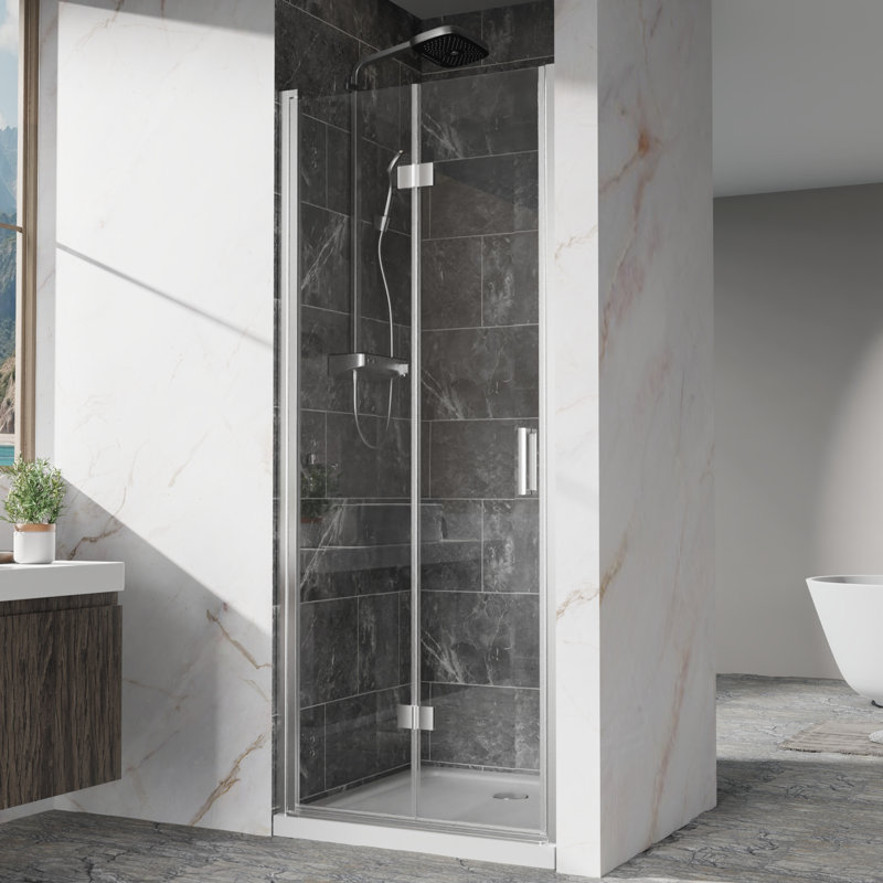 32 In. Wide Bi - Fold Pivot Glass Shower Door With Hardware, Easy Installation Instructions, And Pollution Coating 72 High Swing 6Mm Tempered Glass, Heavy Duty Handle, Noise Switching