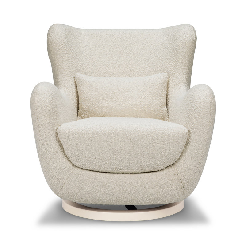 Ivory Boucle Modern Swivel Glider with Curved Back