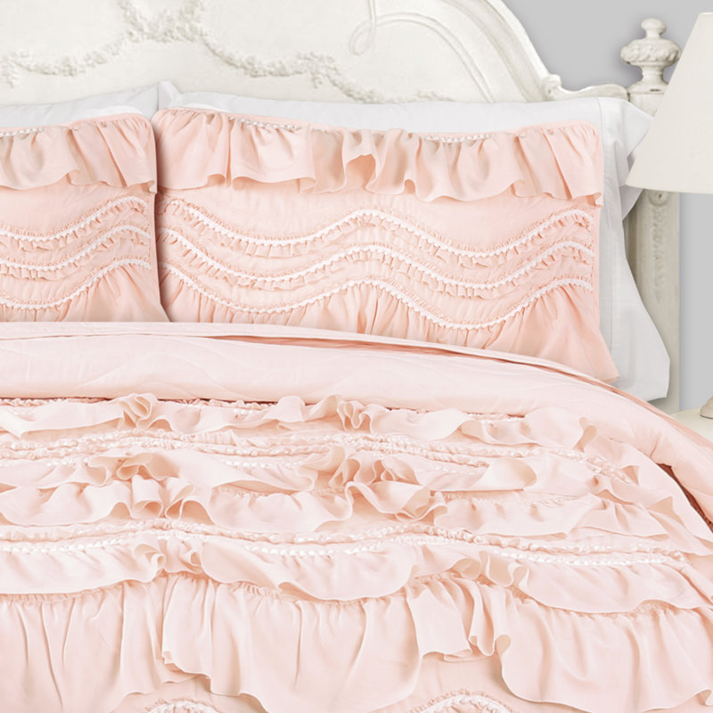 Kemmy Microfiber Reversible Quilt Set, King Quilt + 2 King Shams, Blush