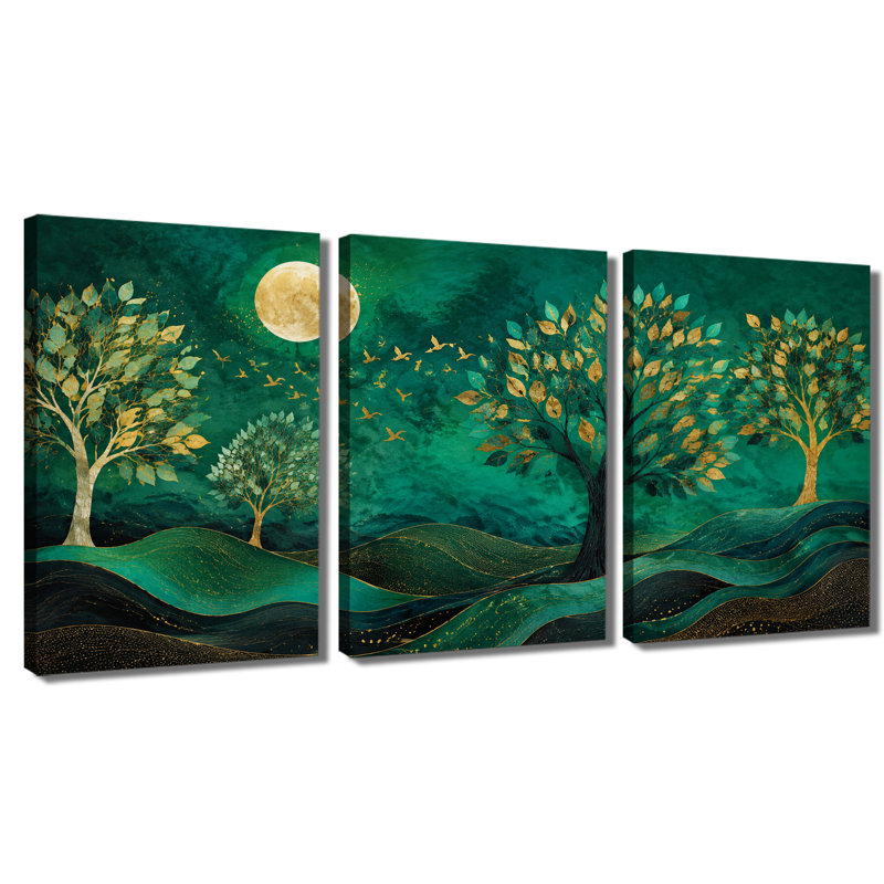 Impression sur toile à 3 panneaux d'art mural pleine lune, 16 * 24 pouces * 3