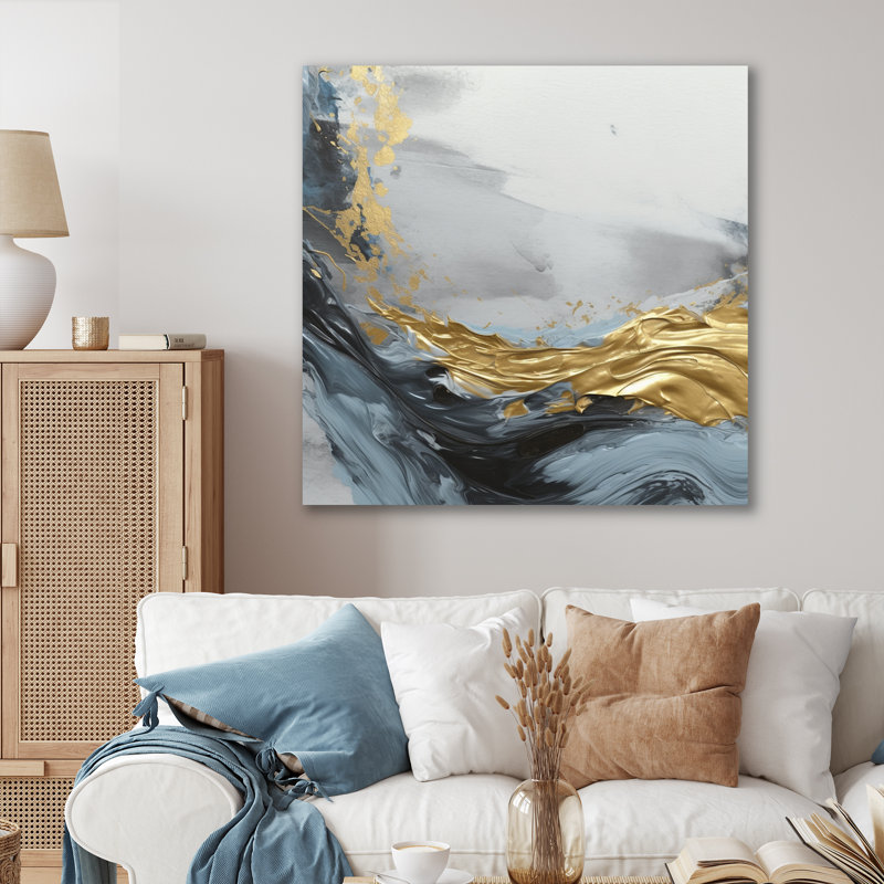 Décoration murale abstraite grise et dorée contemplative, H 16 po x l 16 po x P 1 po