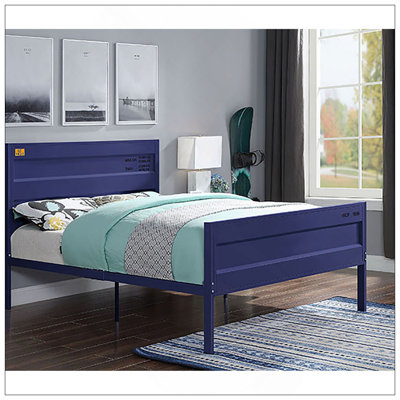 Stylish Cargo Container Themed Metal Platform Bed With Industrial Design, No Box Spring Required