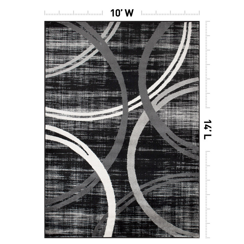 Arnaldur Geometric Area Rug, Rectangle 10' x 14', Black