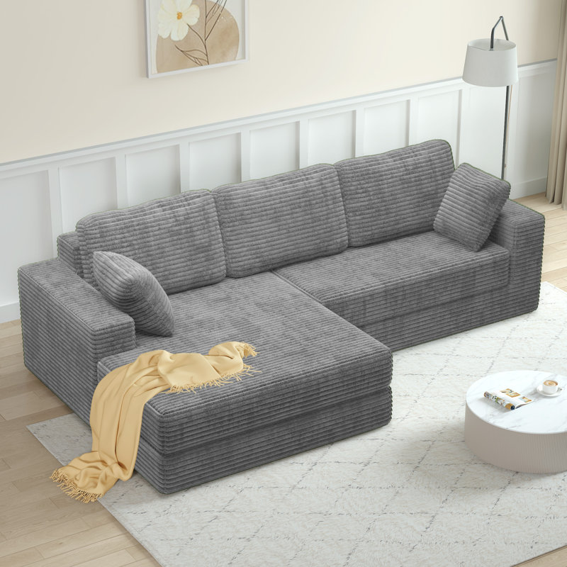 Canapé modulaire en L 28,25 po Boneless, Orienté à gauche (vu de face), Tissu gris