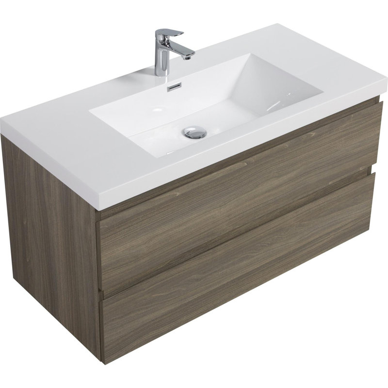 Meuble-lavabo mural moderne pour salle de bain, Gris