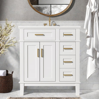 Meuble-lavabo 30 po avec comptoir en céramique, armoire et tiroirs