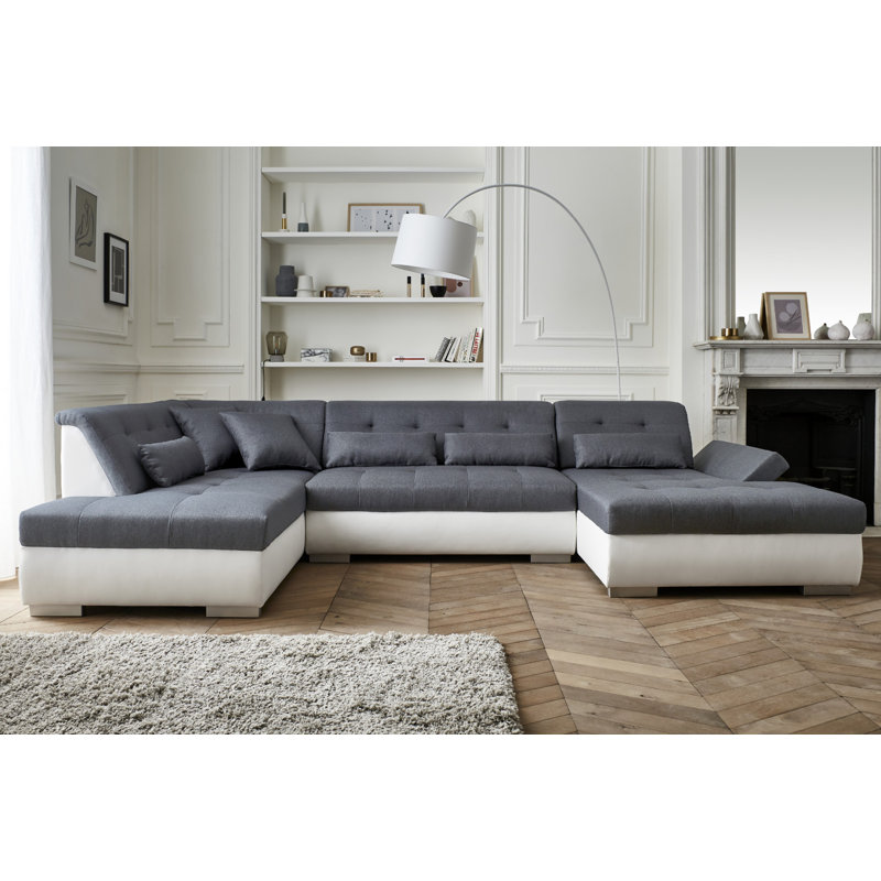Vermont 7 Seater Corner Sectional, White/Grey, Left Hand Facing