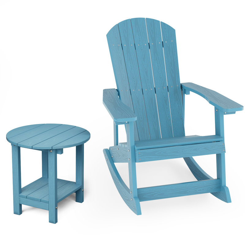 Chaise berçante d'extérieur en plastique Adirondack avec table d'appoint, Bleu