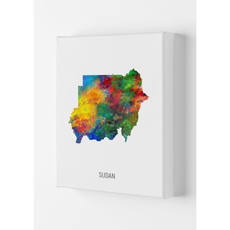 Sudan Watercolour Map by Michael Tompsett - 1 Piece Wall Art, 59.4cm H x 42cm W x 4cm D, Wrapped Canvas