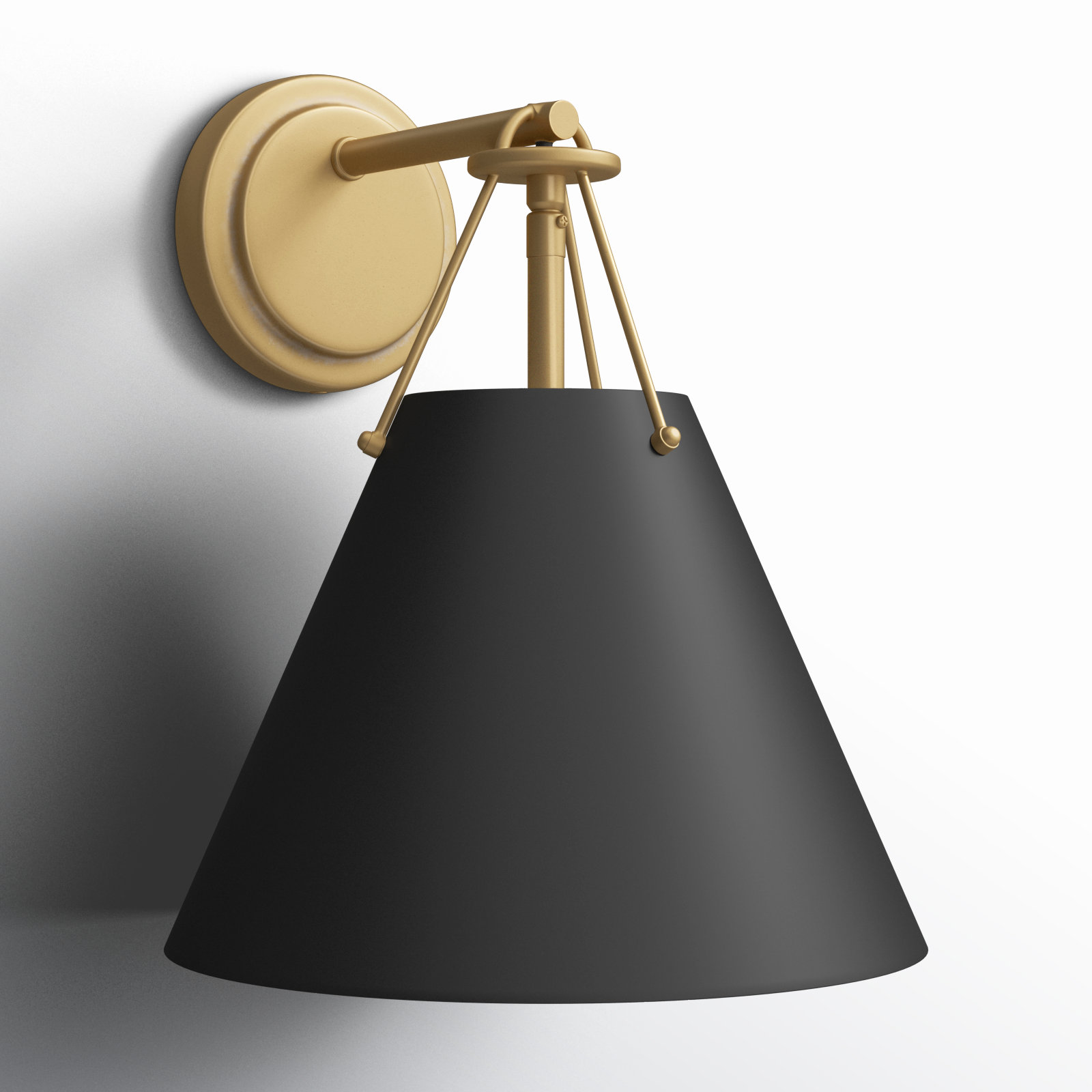 Kinston Single Light Dimmable Armed Sconce, Vibrant Gold, Matte Black