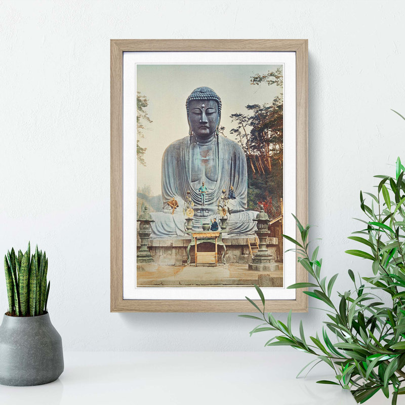 Bronze Buddha at Kamakura by Kazumasa Ogawa - Picture Frame Graphic Art Print on MDF, 36cm H x 27cm W x 2cm D, Oak Framed