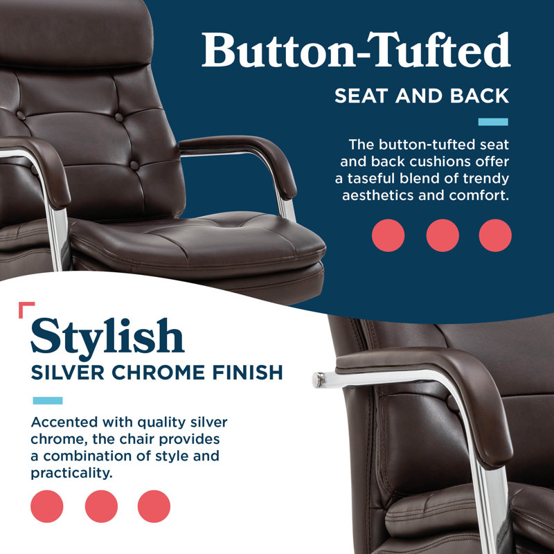 Sonata Leather Swivel Executive Office Chair, Chrome, Dark Brown