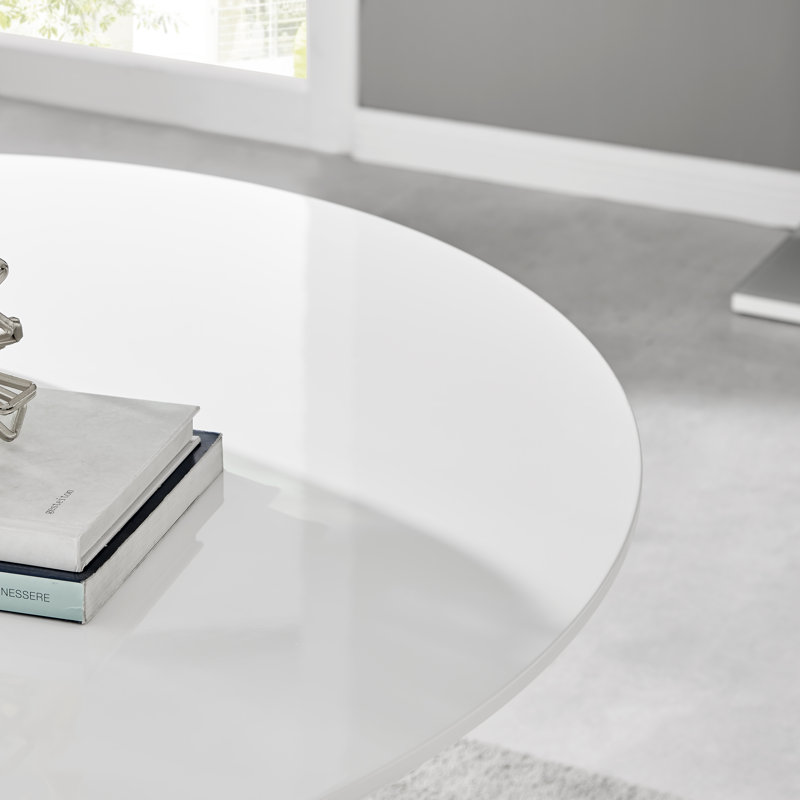 Tierra Statement Pedestal Round Dining Table - Luxury Modern Design, White Gloss Top/White Base