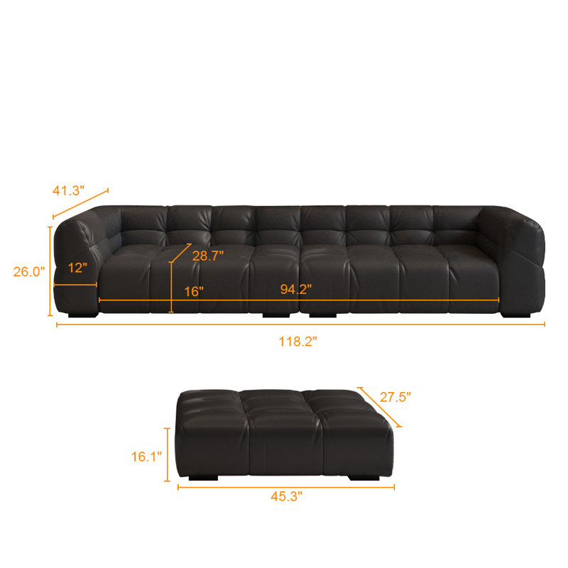 3 - Piece Leather Sectional Sofa,Modern L-Shaped Sectional Couch With Ottoman For Living Room, Black